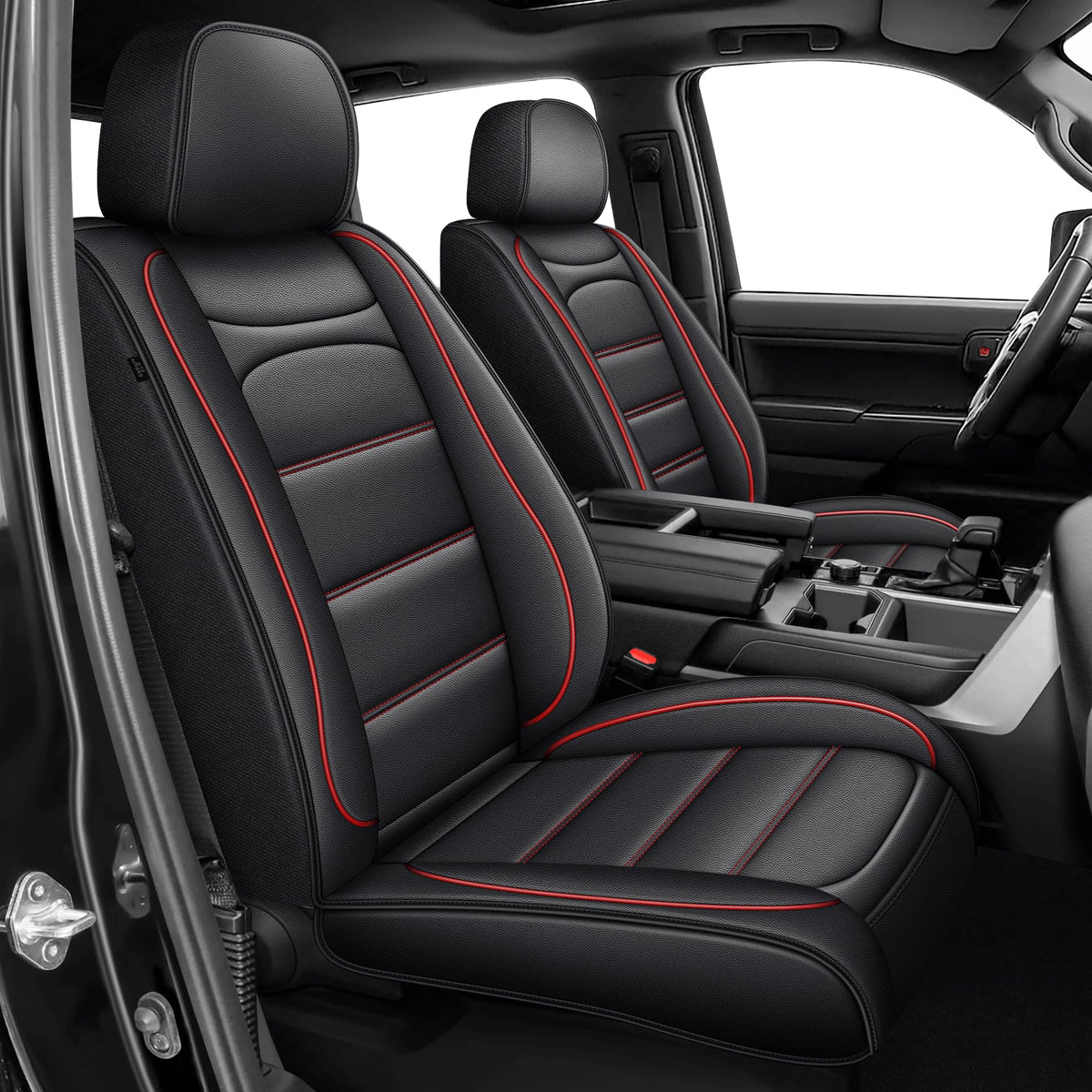 IKABEVEM full set Toyota Tundra CrewMax seat covers with redline finish protecting upholstery