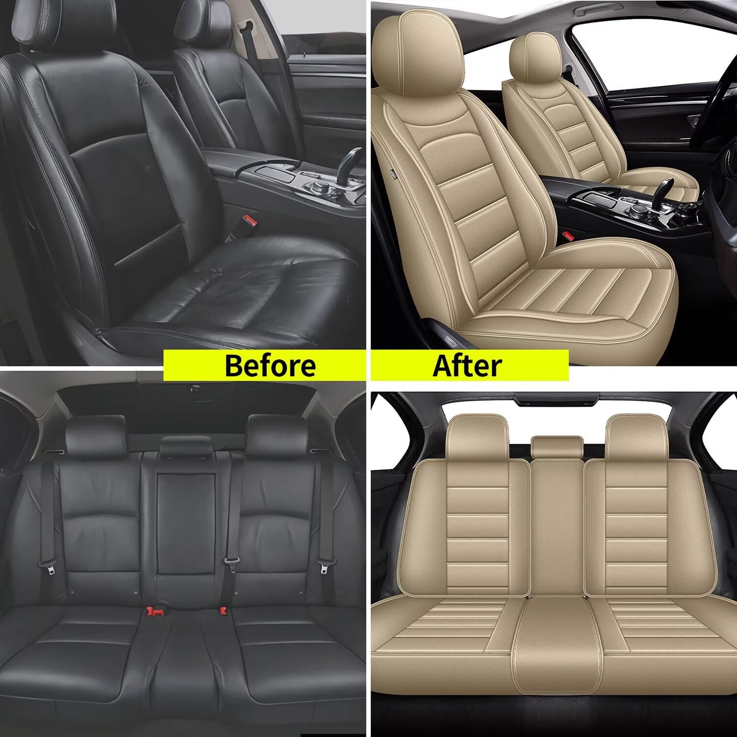 IKABEVEM Waterproof faux leather seat cover beige guards against spills