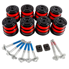 iKer silicone body mount bushings kit for Ford F-250/F-350 red, ready for direct fit.