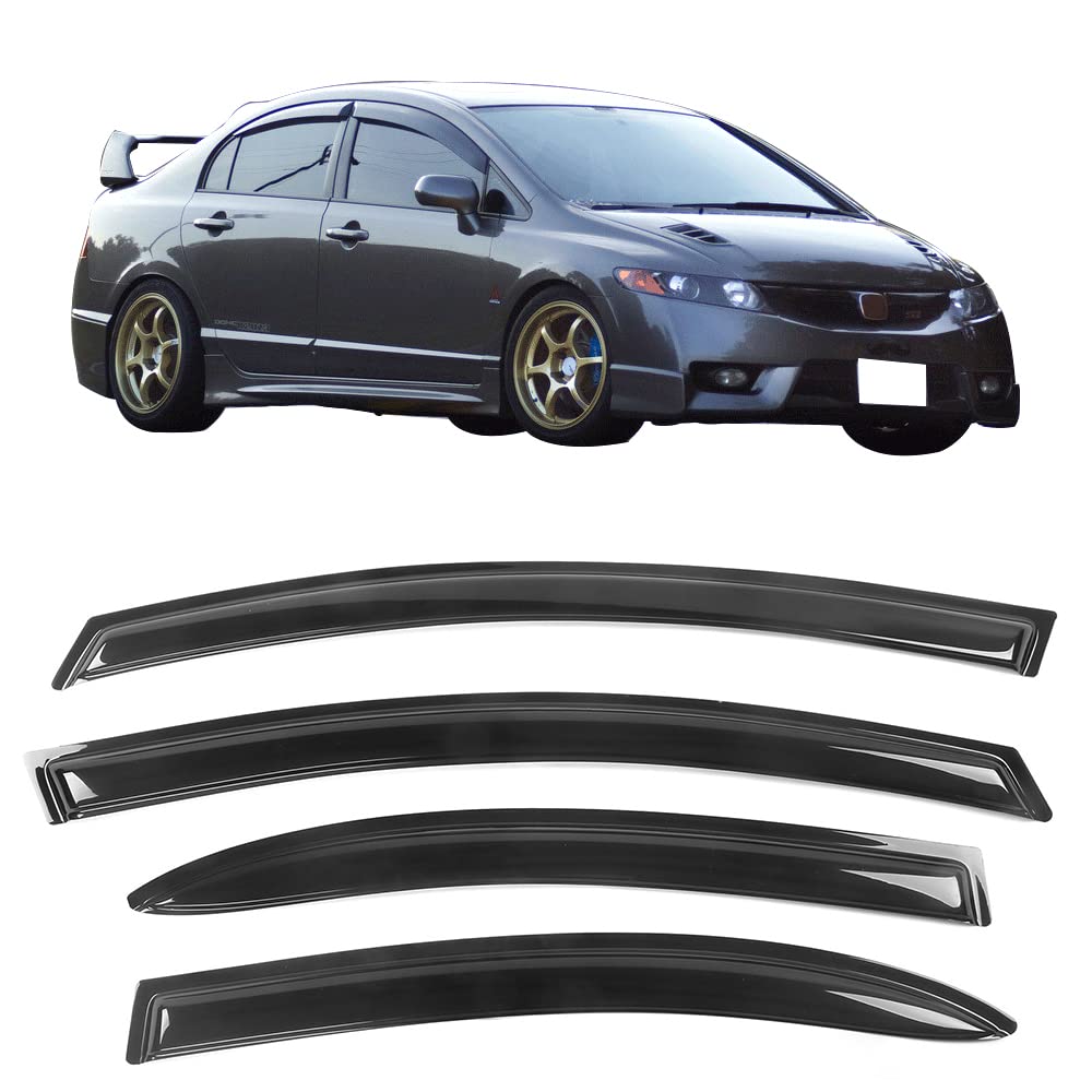 IKON Motorsports tape-on window visor for Honda Civic 2006-2011 front view showing slim smoke acrylic tint