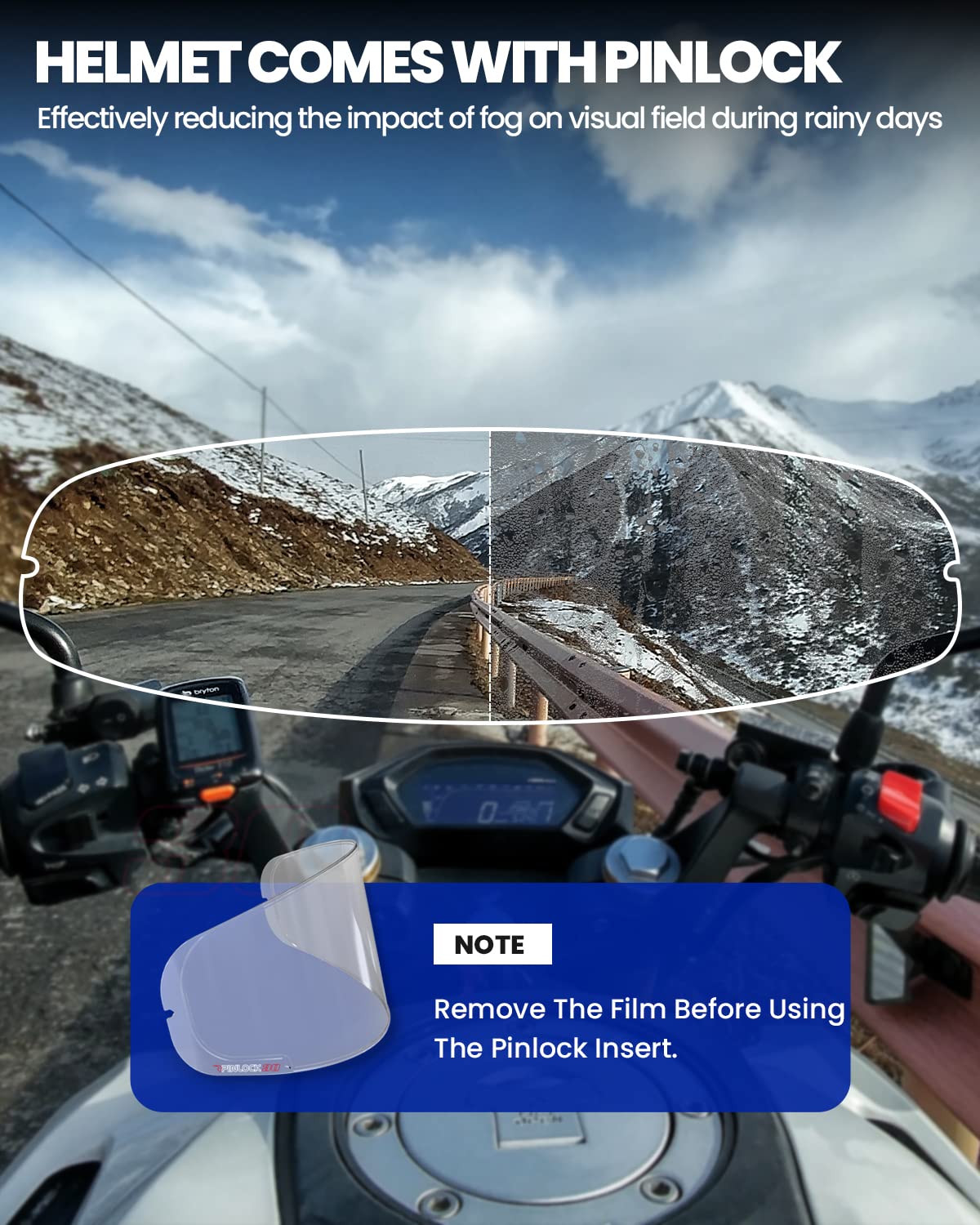 ILM 909F Pinlock visor system keeps fog away during rides.