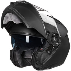 ILM adult helmet with flip-up outer visor offers improved airflow during rides.