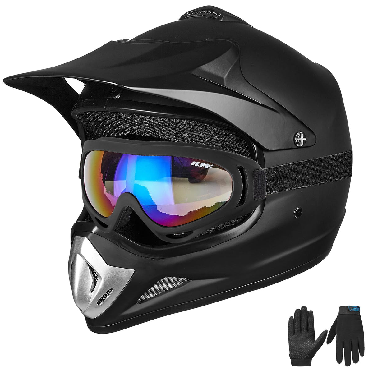 ILM BLD-818 matte black front view helmet offers enhanced head protection for dirt bike riders