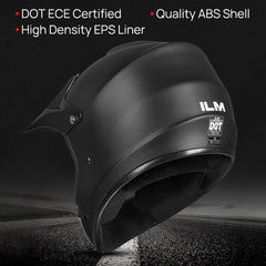 ILM BLD-818 matte black side view helmet provides durable off-road protection for youth