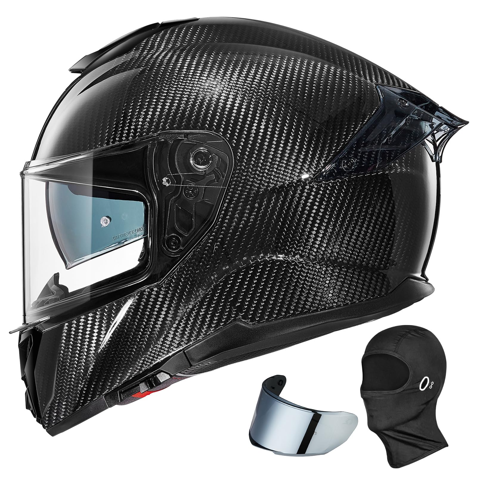 ILM 861C carbon fiber helmet with dual visor for fog-free visibility