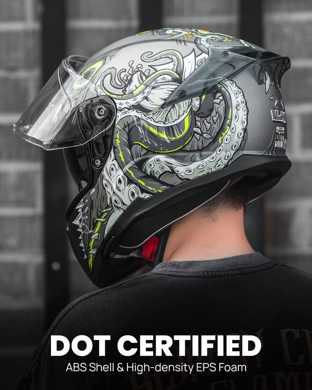 ILM full-face dual-visor helmet with rear wing enhances aerodynamics.