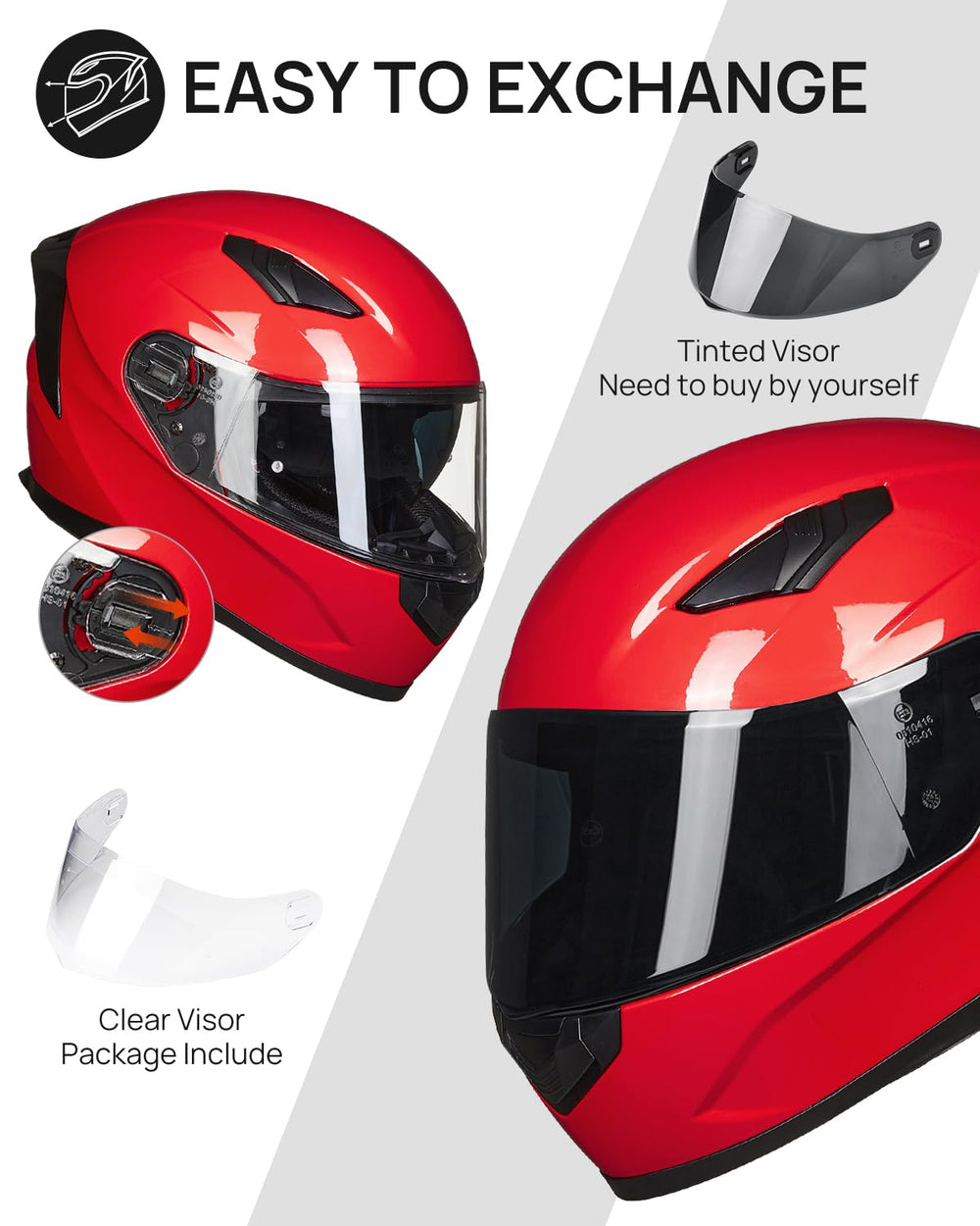 ILM quick-release strap on full-face helmet for fast on/off.
