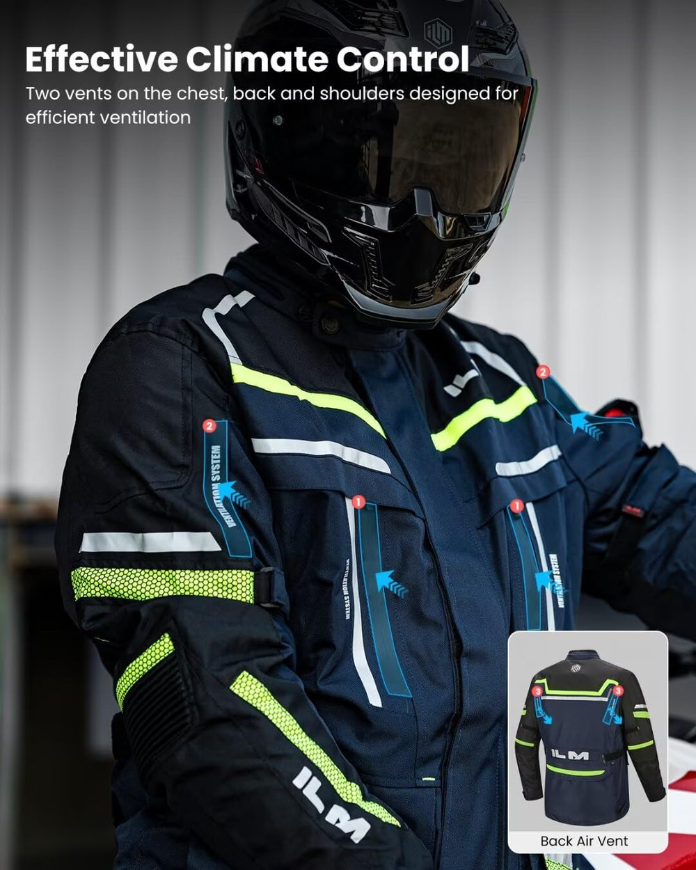 ILM JRL3 blue reflective strips front and back visibility.