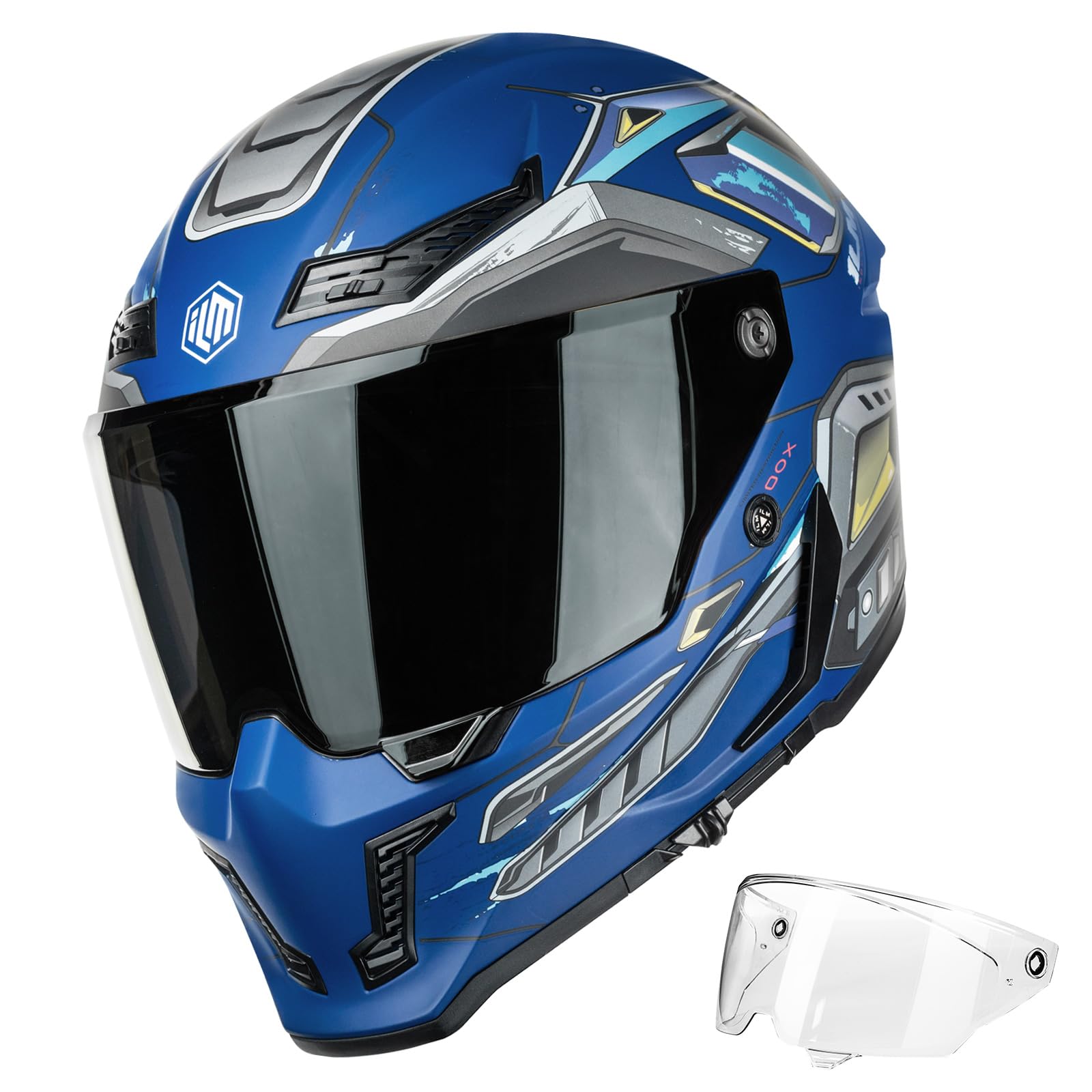 ILM MF509 Cyborg Blue front view helmet for clear, confident riding protection