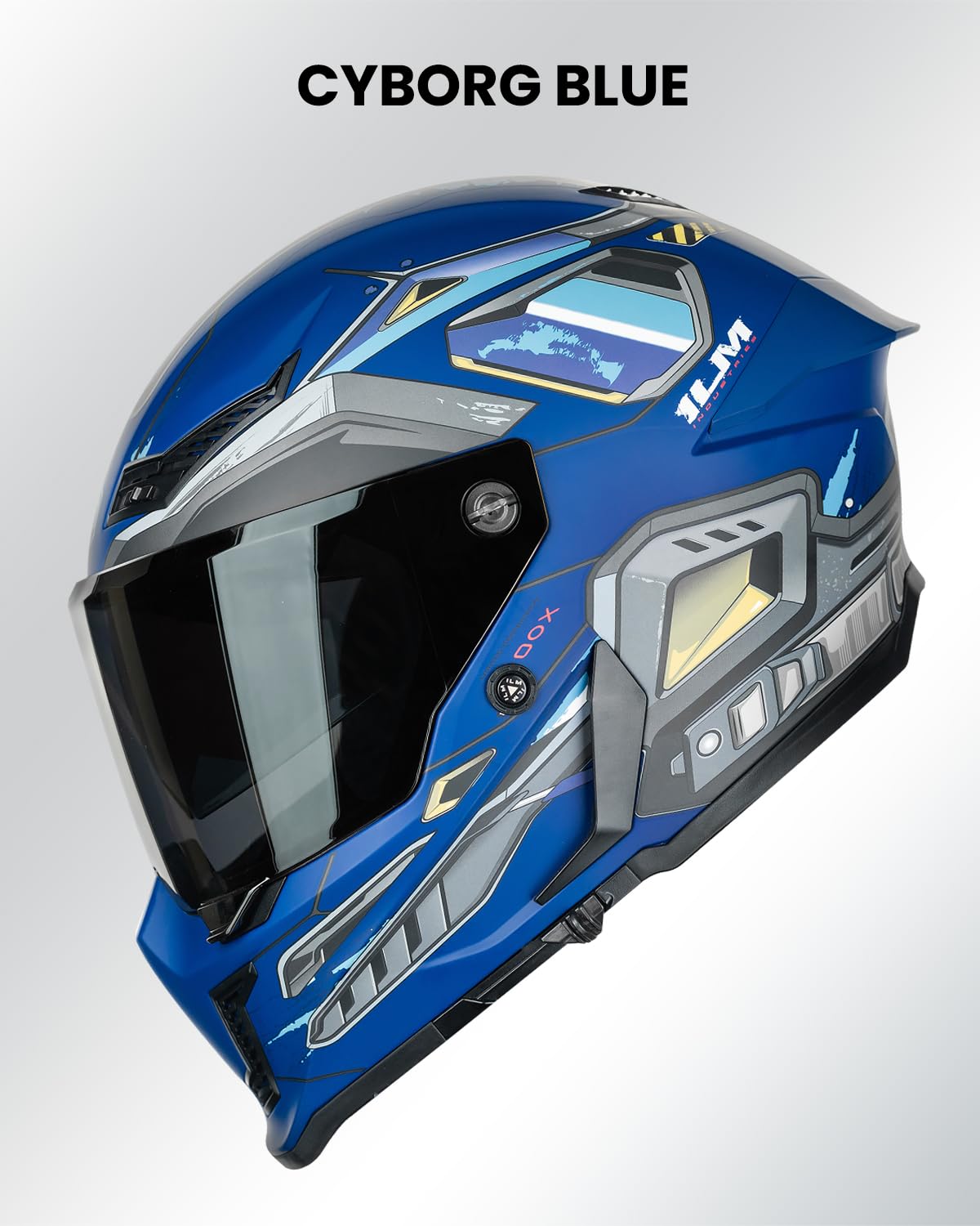 ILM MF509 Cyborg Blue two head models tailored for European and American riders