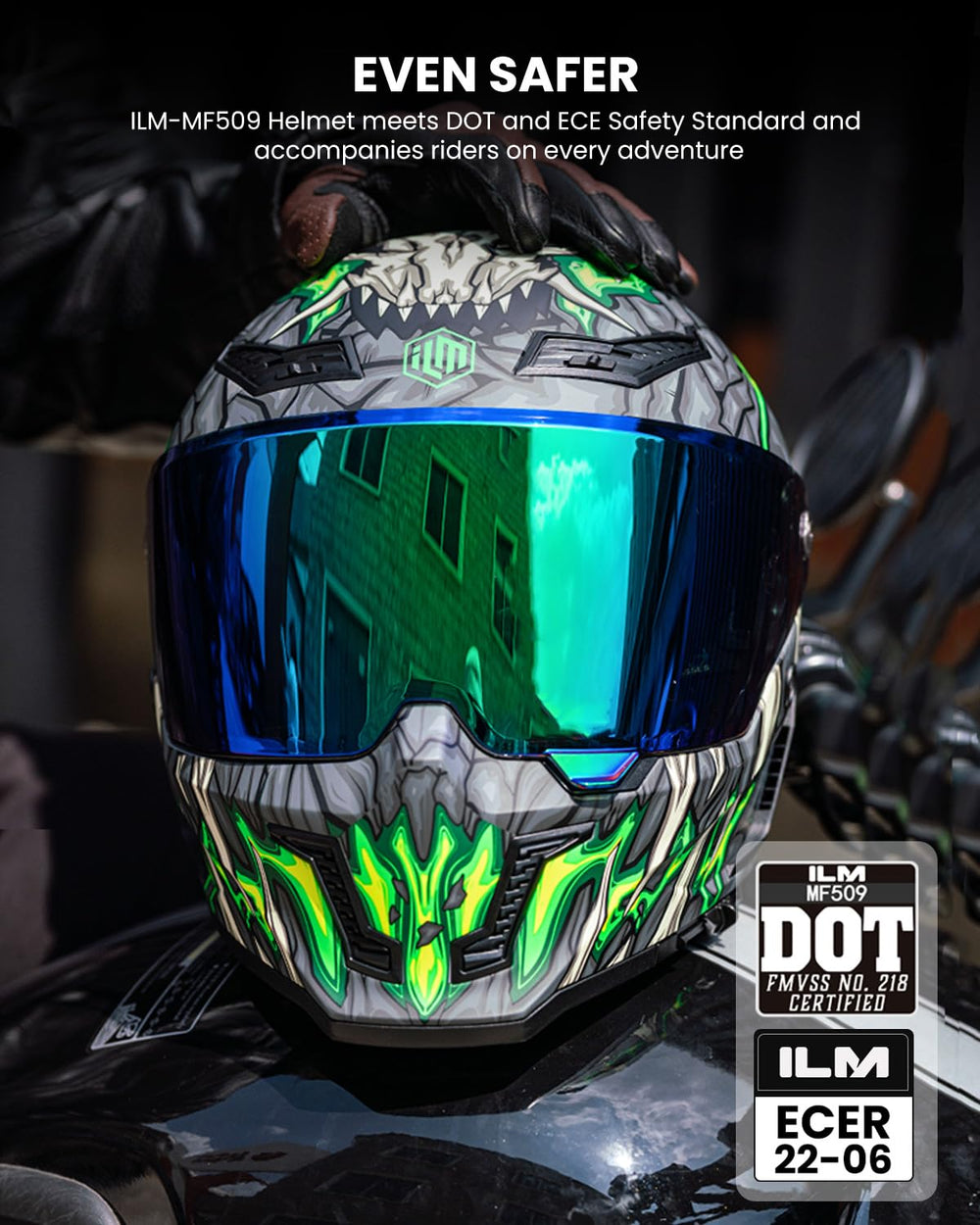 ILM MF509 Day1 Green dual visor design for changing light conditions