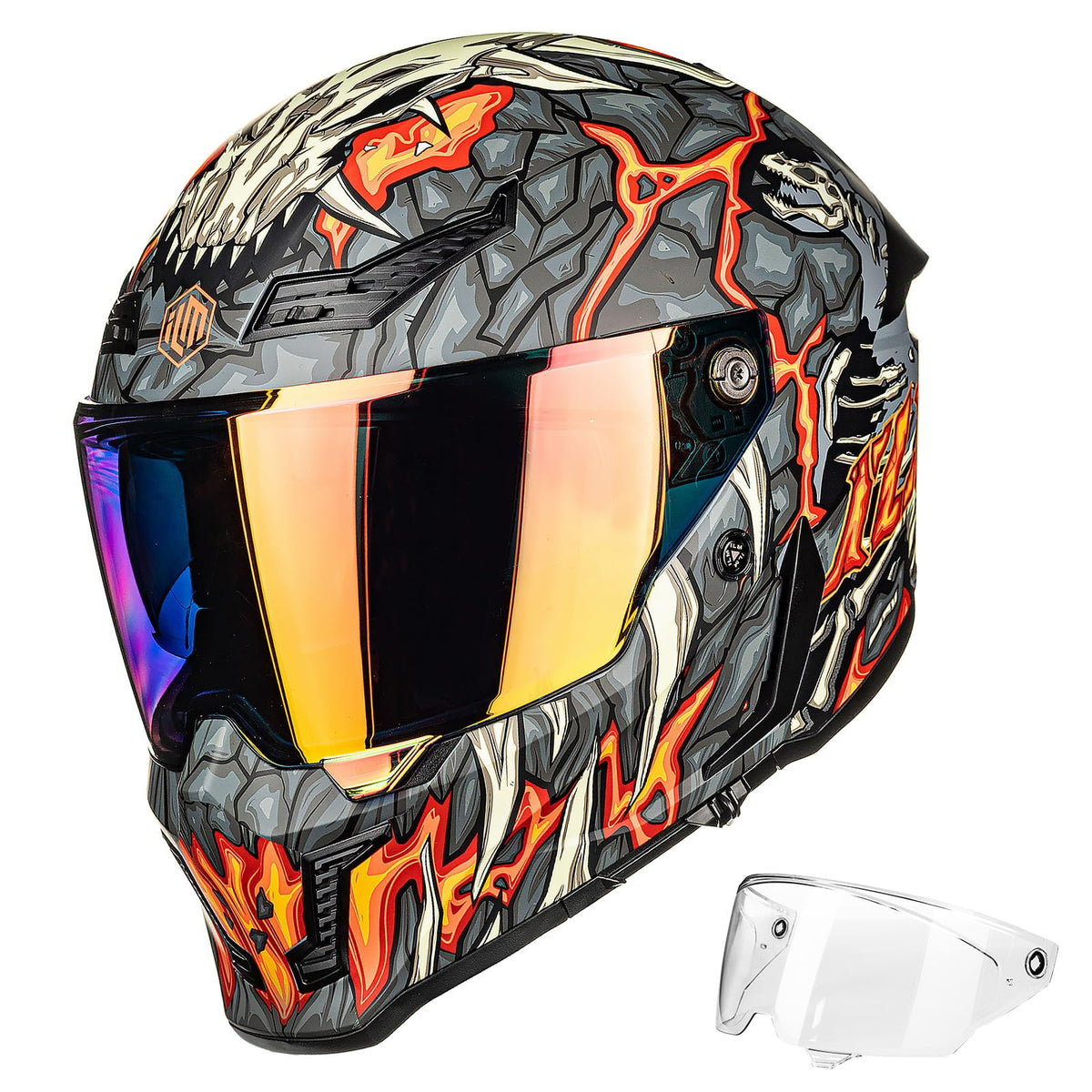 ILM MF509 Day1 orange XL outer visor offers clear, wind-sealed visibility for riding.