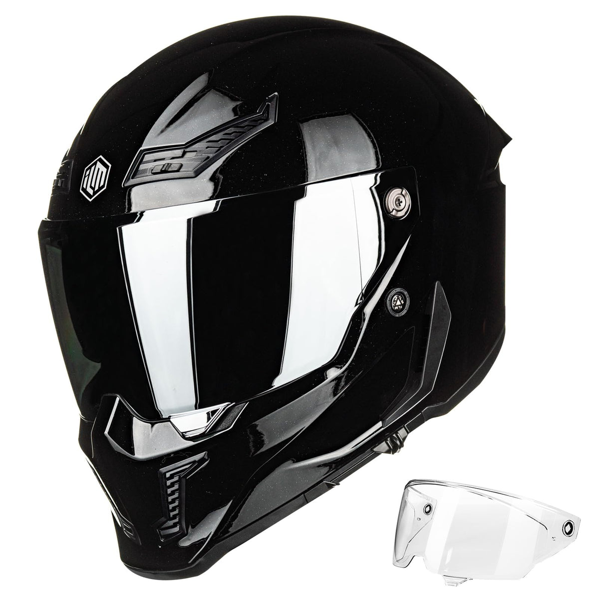 ILM MF509 gloss black outer visor for clear visibility and wind protection.