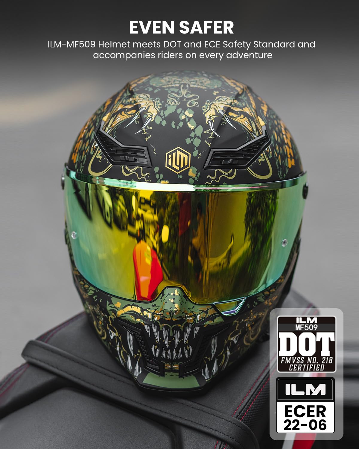 ILM MF509 Mythology Gold helmet with dual visor for adaptable lighting