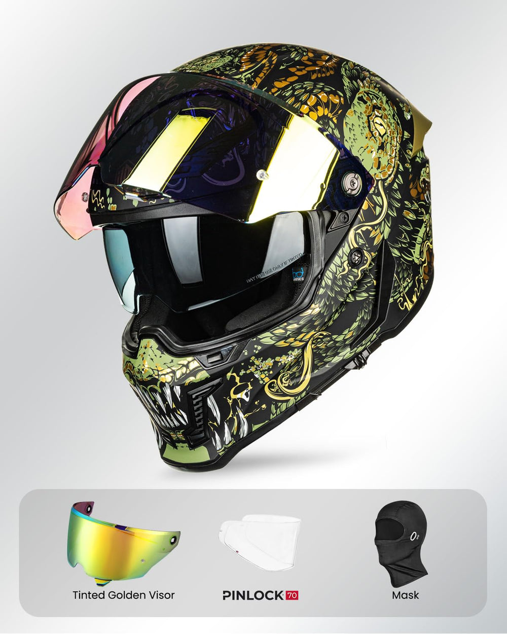 ILM MF509 Mythology Gold helmet with Pinlock70 lens to prevent fogging