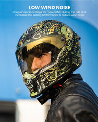 ILM MF509 Mythology Gold helmet showing tinted visor for glare control