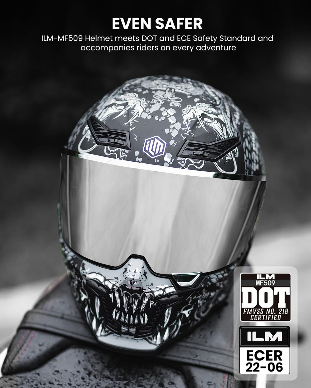 ILM MF509 Mythology Silver XL side view, aerodynamic shape for street riding.