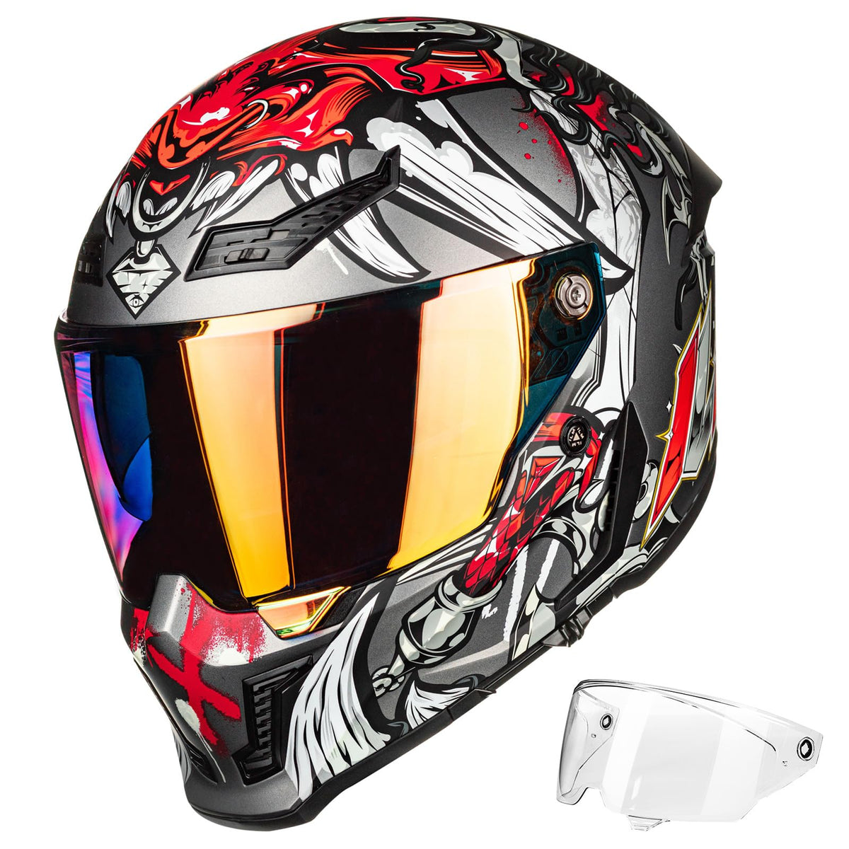 ILM MF509 Ronin Red full-face helmet for street riding and racing safety.