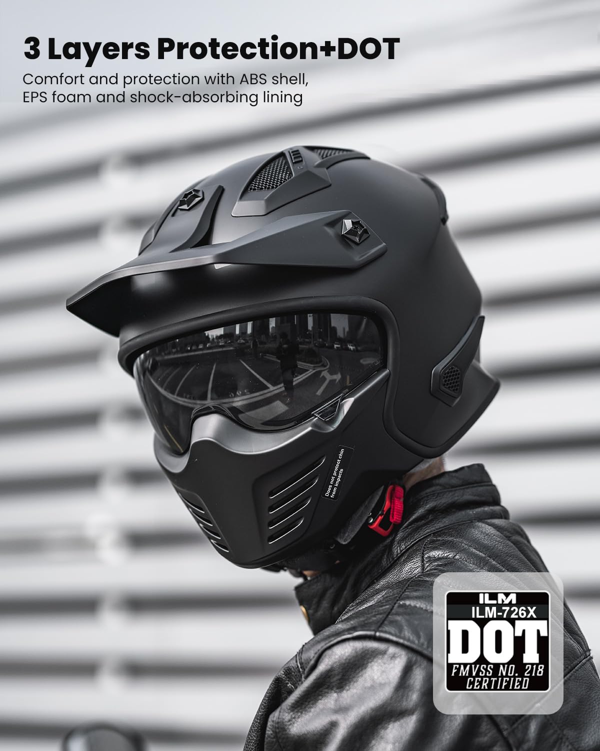 ILM 726X chin guard detail for added facial protection during rides.