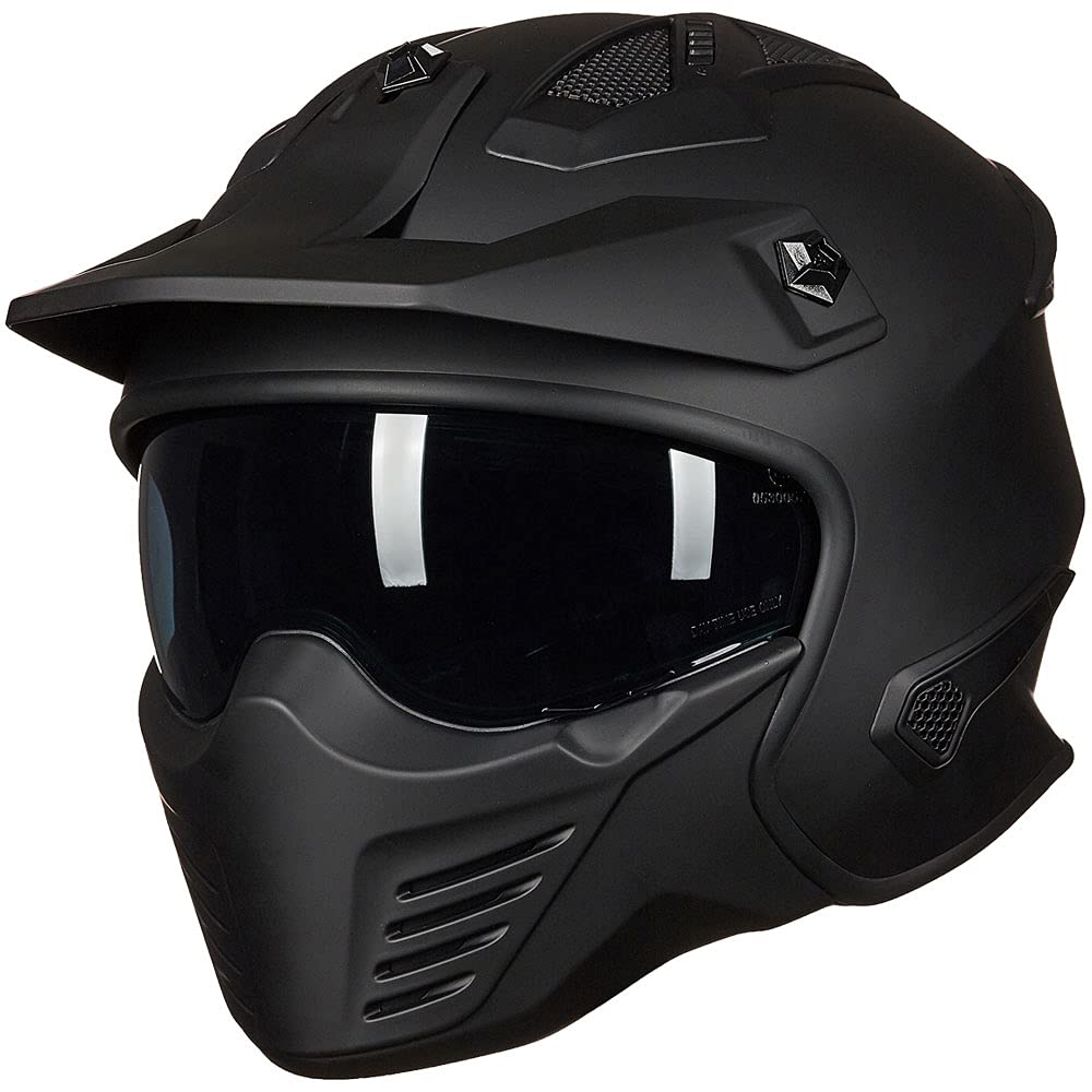ILM 726X matte black open face helmet suitable for versatile dirt bike riding.