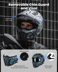 ILM open-face helmet blue mecha detachable brim closeup enhances retro style and configurability.