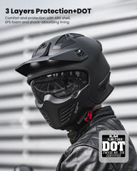 ILM Open Face Helmet chin guard removable for customizable comfort.