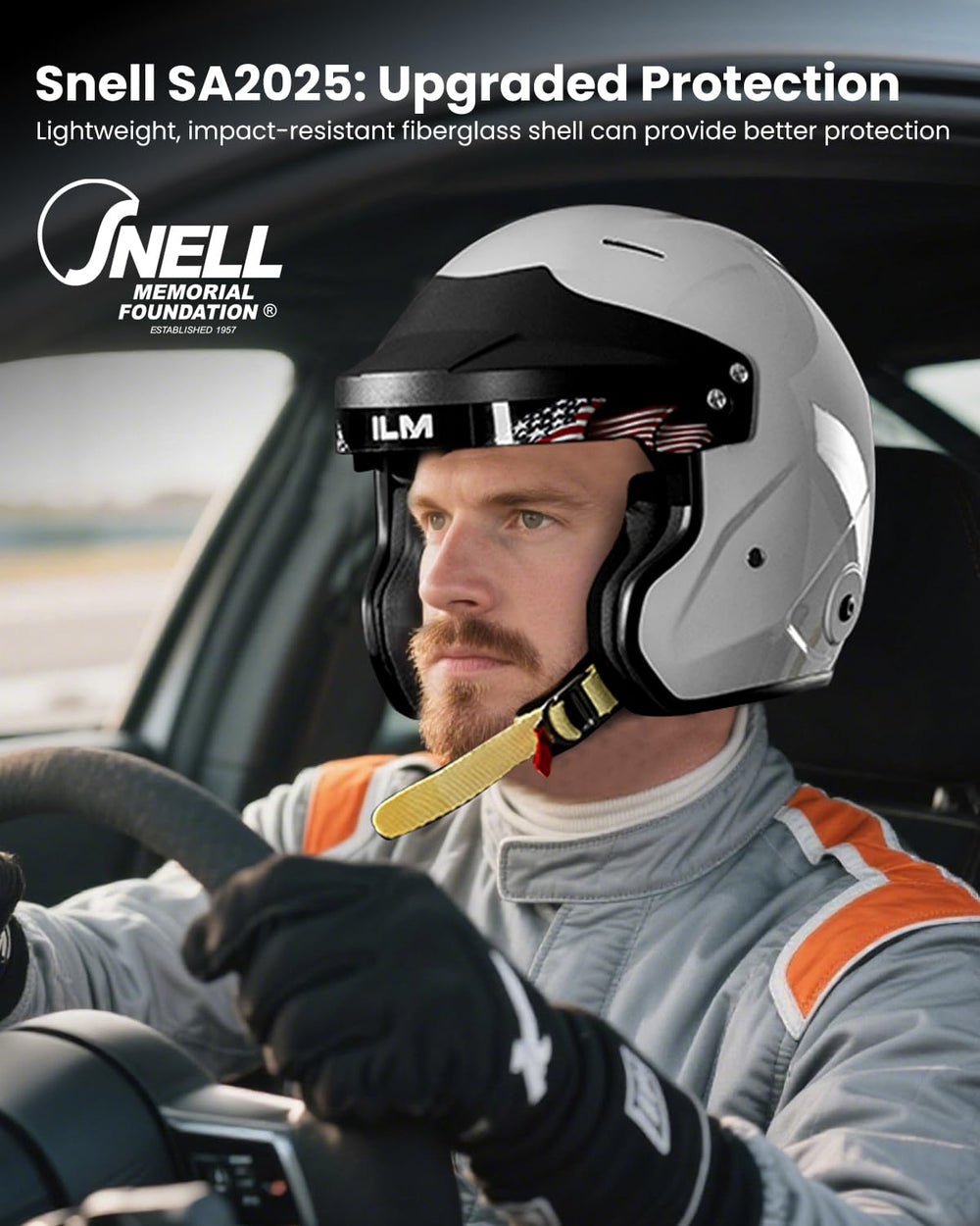 ILM Snell SA2025 open-face helmet side profile for versatile, comfortable fit.