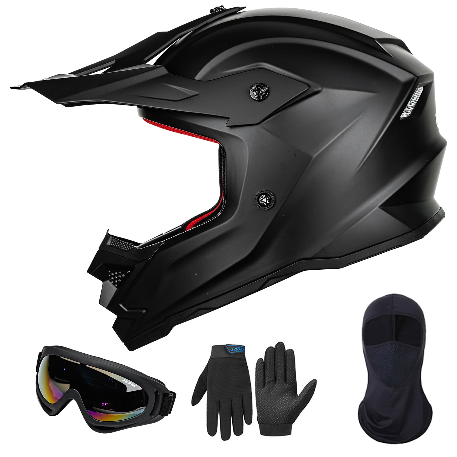 ILM Youth ATV Helmet front view in matte black offering full coverage