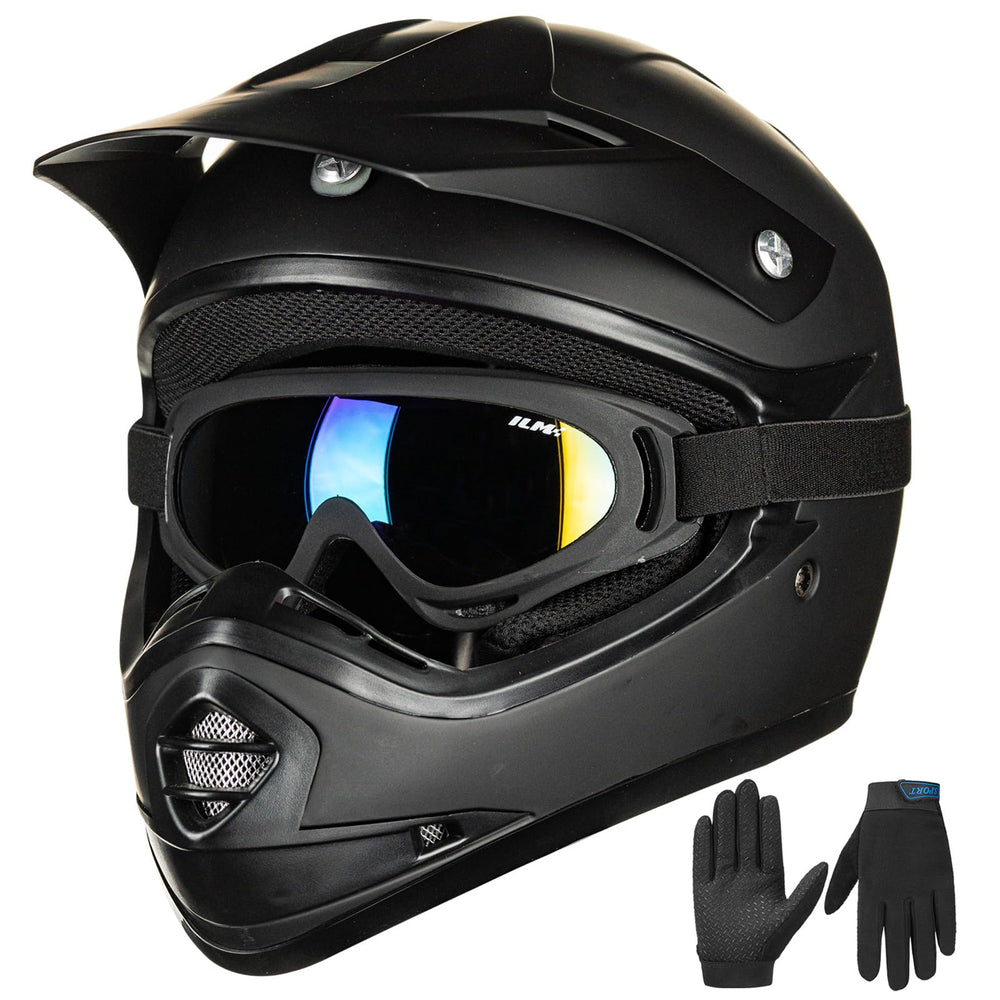 ILM Youth ATV helmet matte black with a secure off-road fit