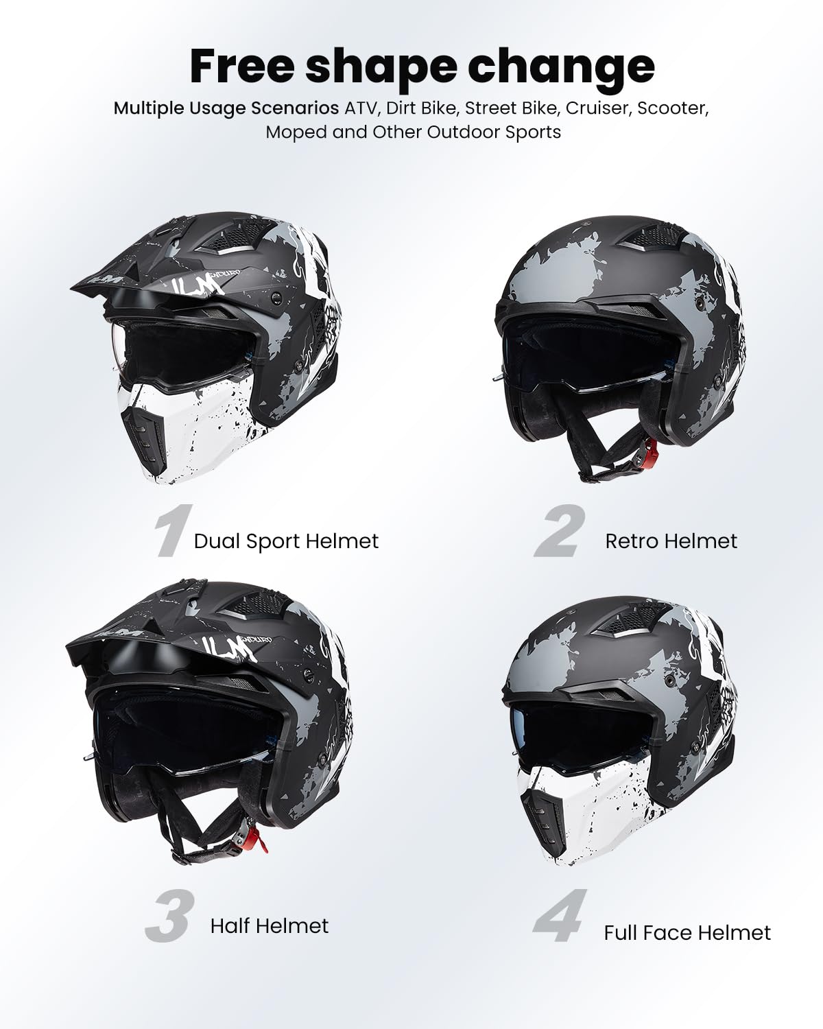 ILM Z302 detachable brim at two angles for shade and customization.