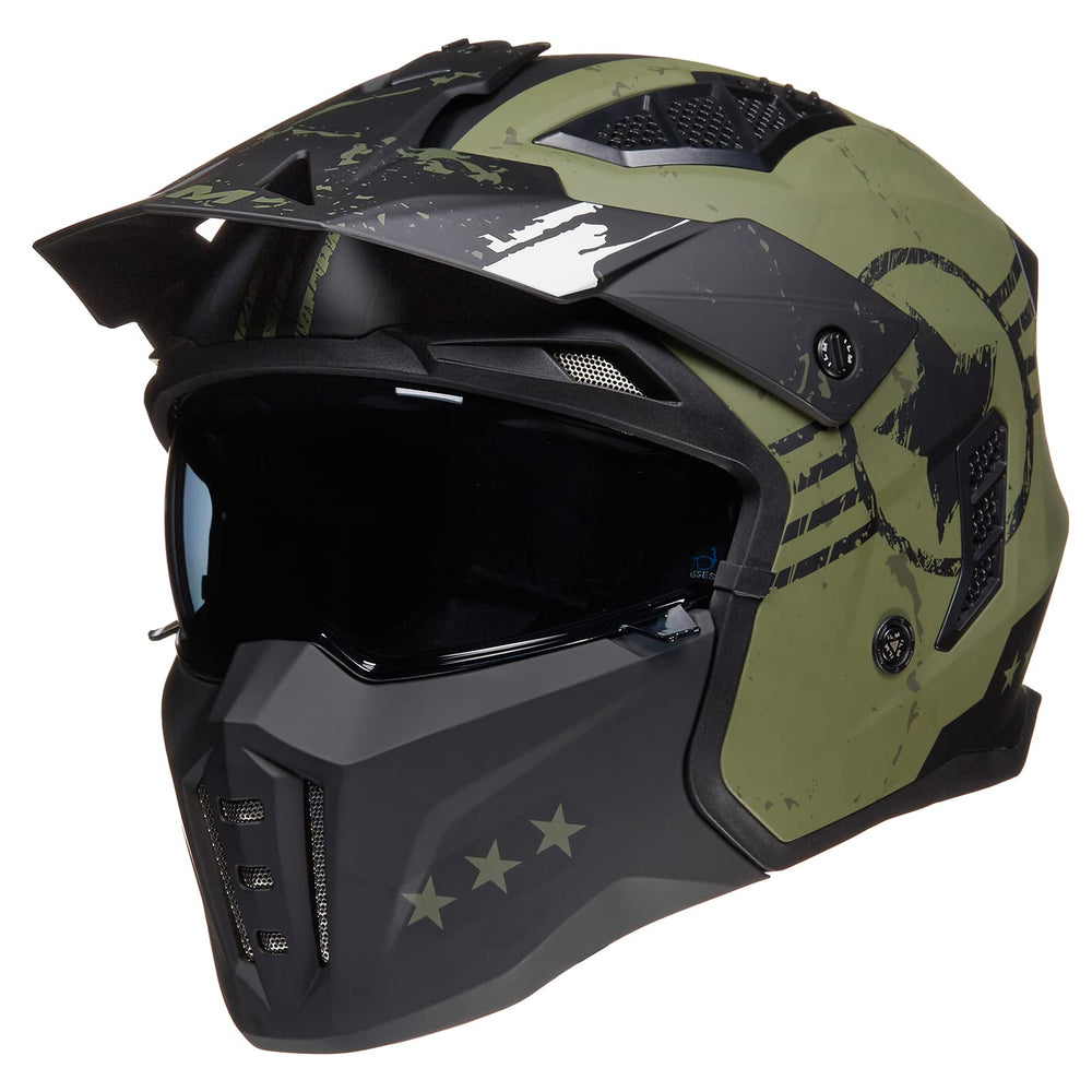 ILM Z302 open-face helmet army green front view with detachable brim for versatility