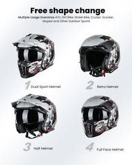 ILM Z302 open-face helmet brim at two angles for sun and wind control.