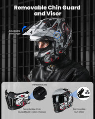 ILM Z302 open-face helmet detachable brim illustrates four configurations for riding.