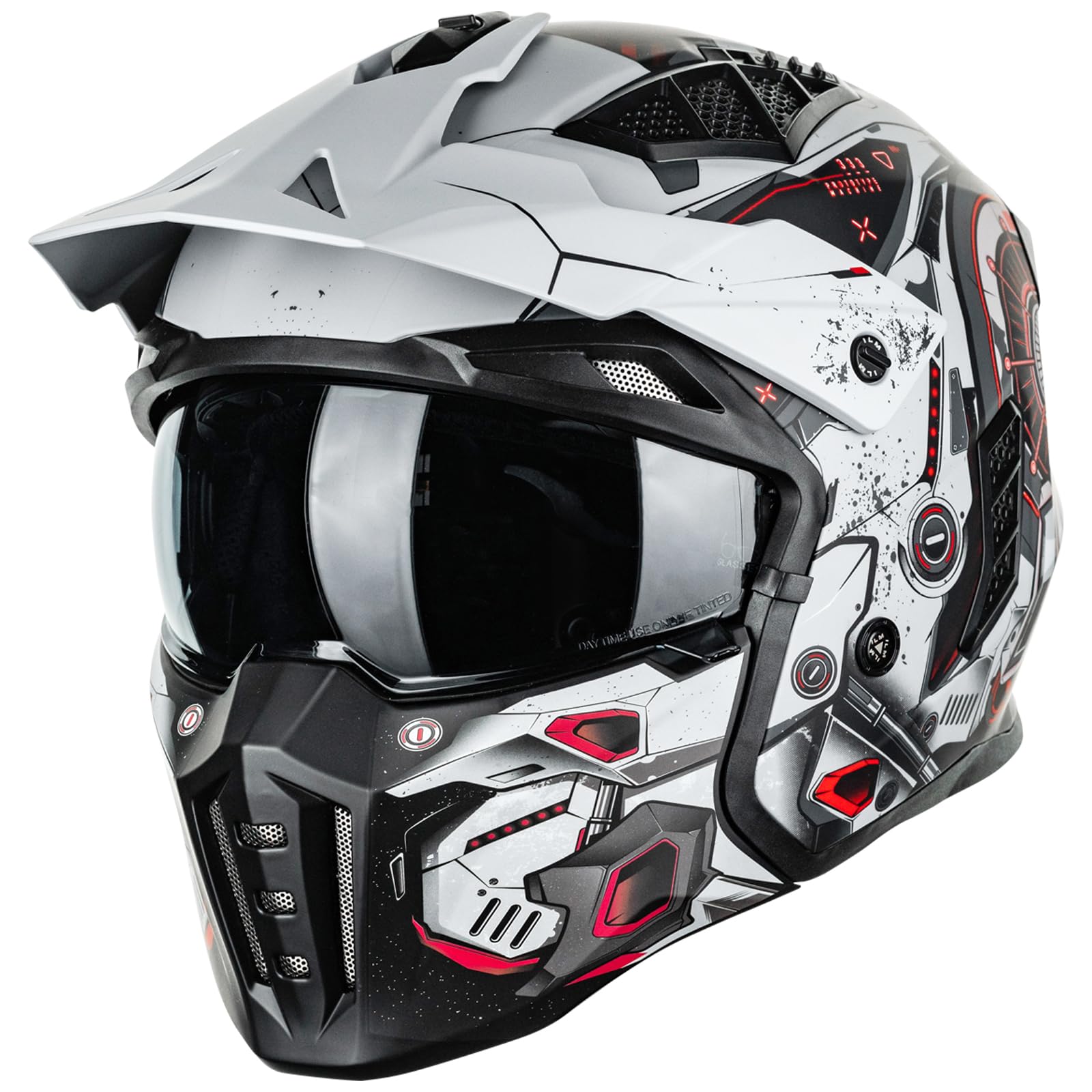 ILM Z302 open face helmet with red mecha finish, front view for daily riding comfort.