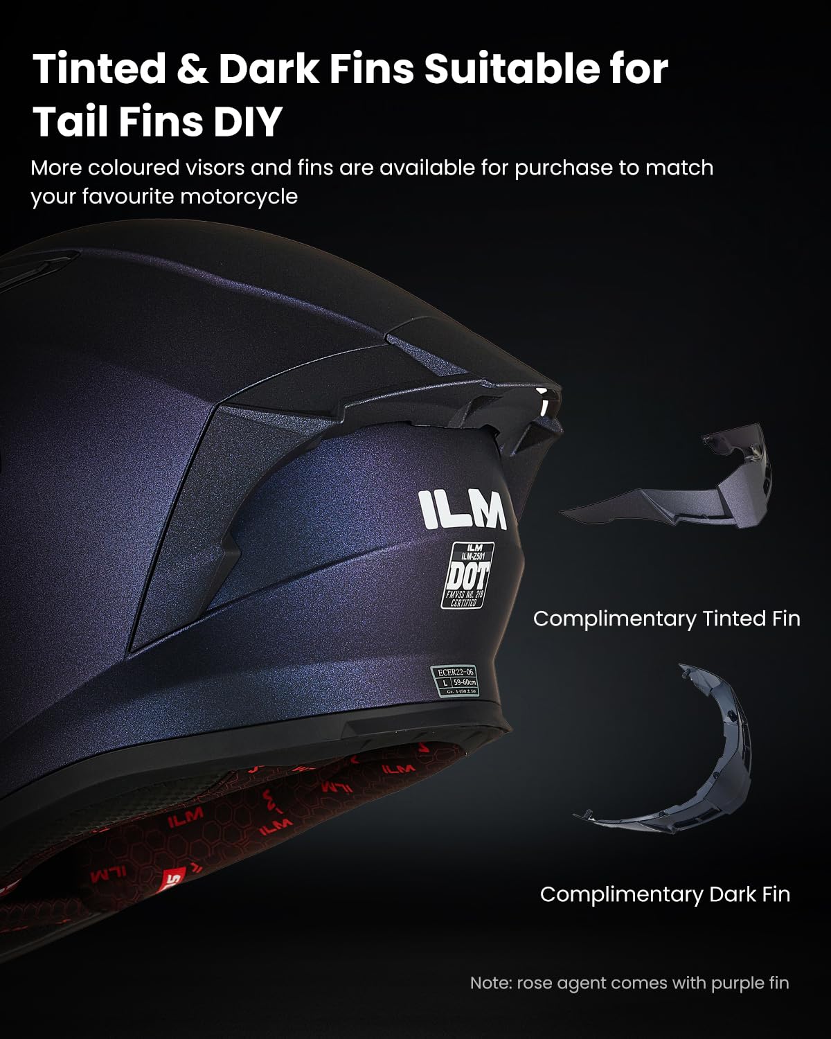 ILM Z501 chameleon purple helmet, clear visor close-up for unobstructed visibility.
