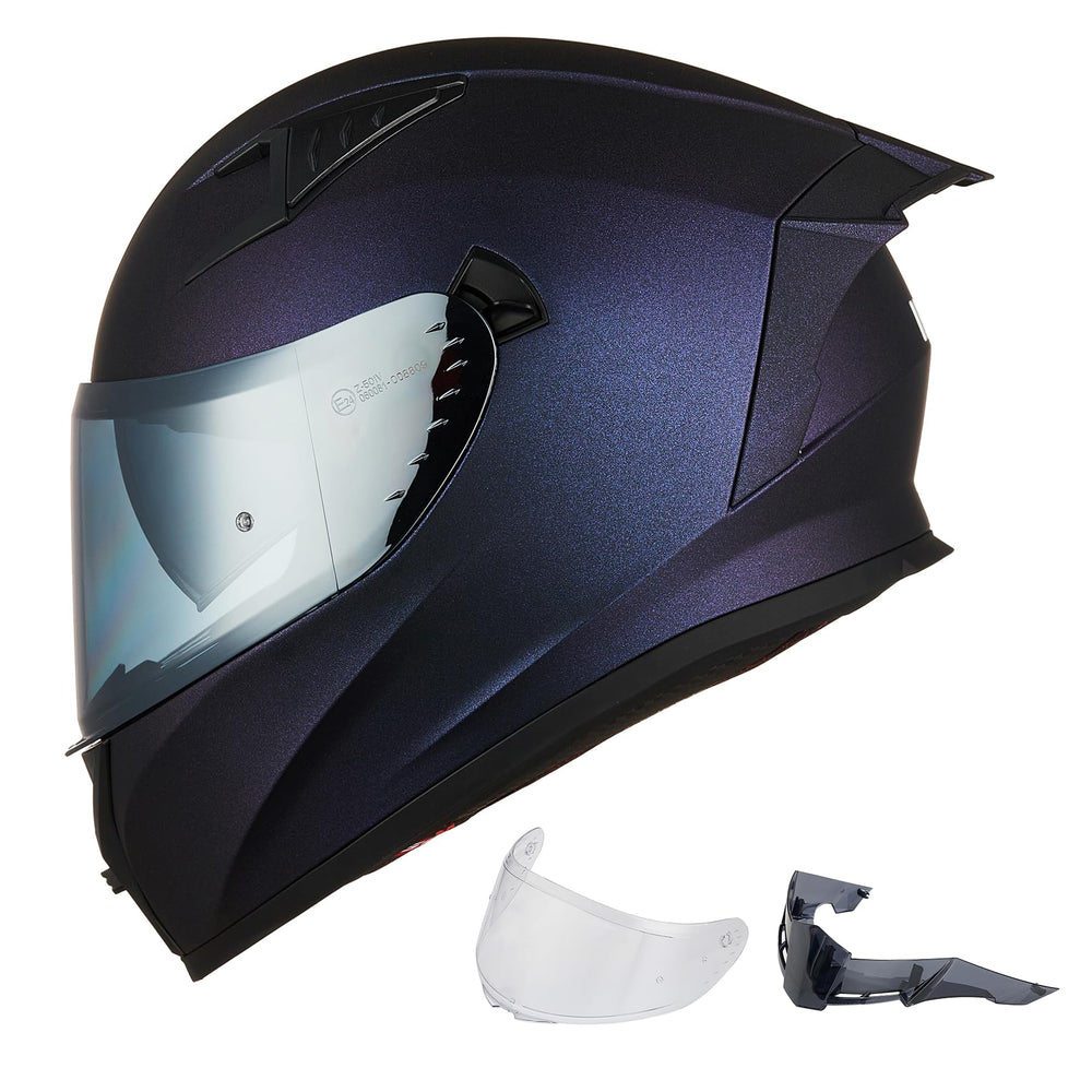 ILM Z501 chameleon purple helmet, front view, showing bold color and aerodynamic shape.
