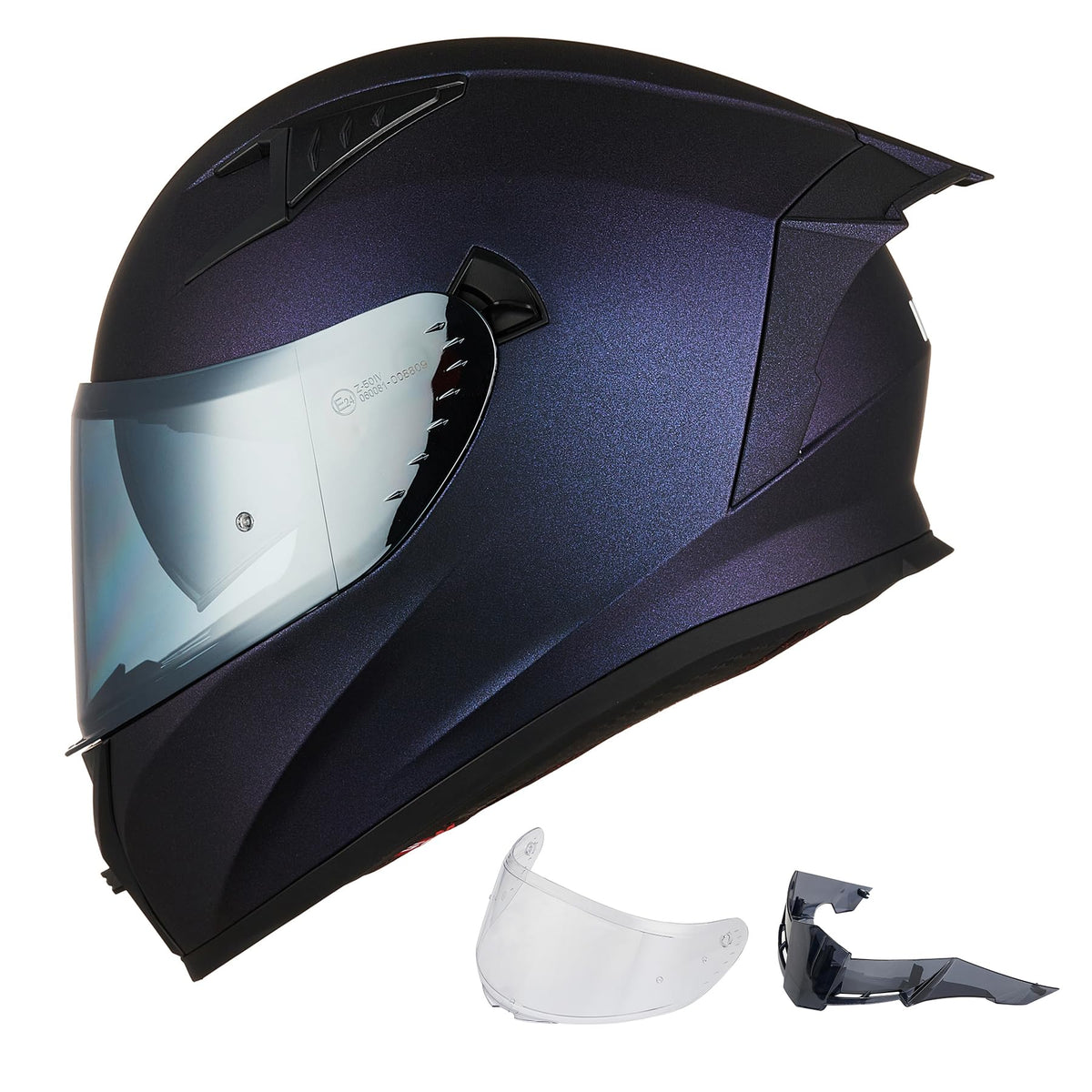 ILM Z501 chameleon purple helmet, front view, showing bold color and aerodynamic shape.