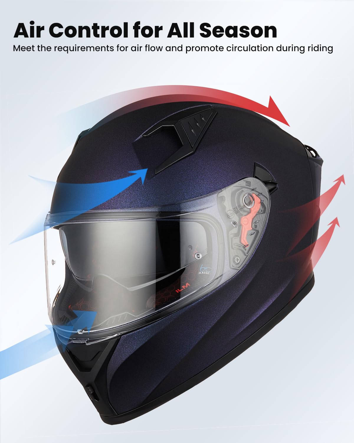 ILM Z501 chameleon purple helmet, top view highlighting streamlined silhouette.