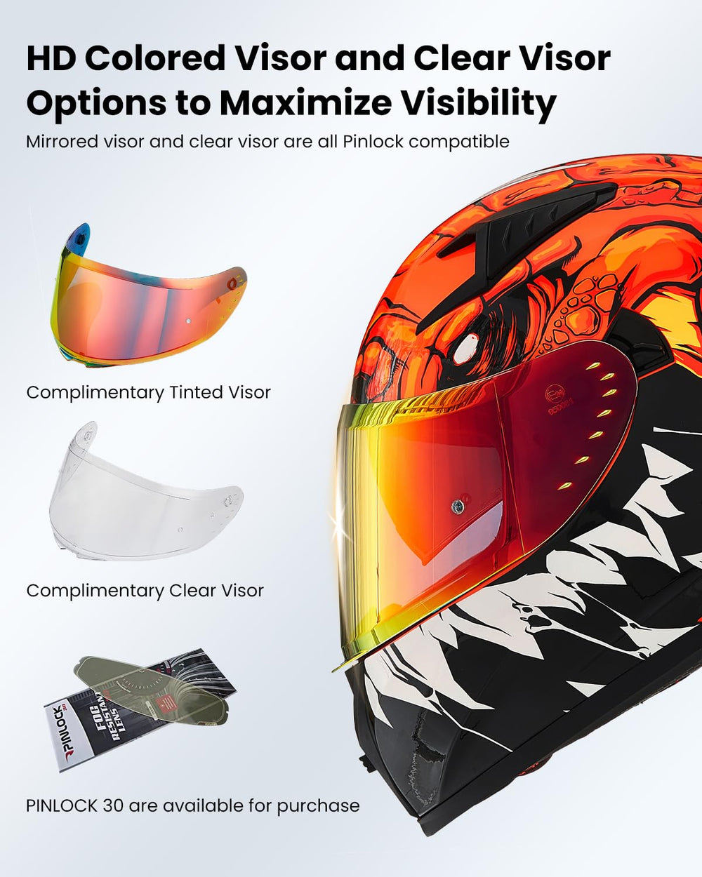 ILM Z501 clear visor delivers crisp daytime visibility and safe riding.
