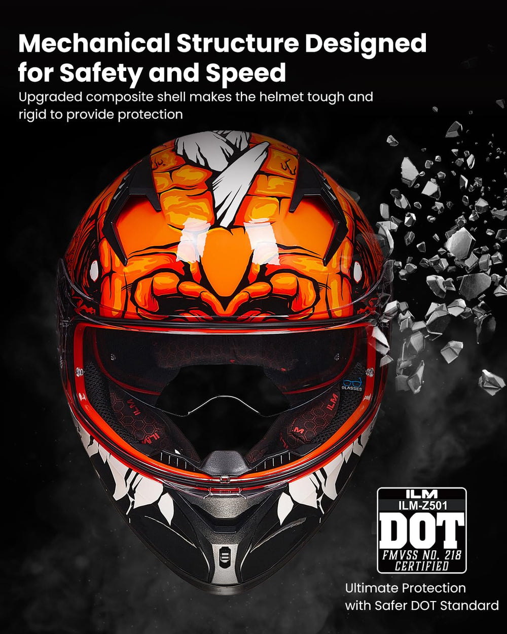 ILM Z501 lizard red side view helmet designed for all-weather protection.