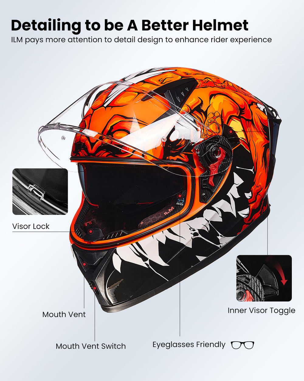 ILM Z501 mirrored fins add style and improved rearward visibility.