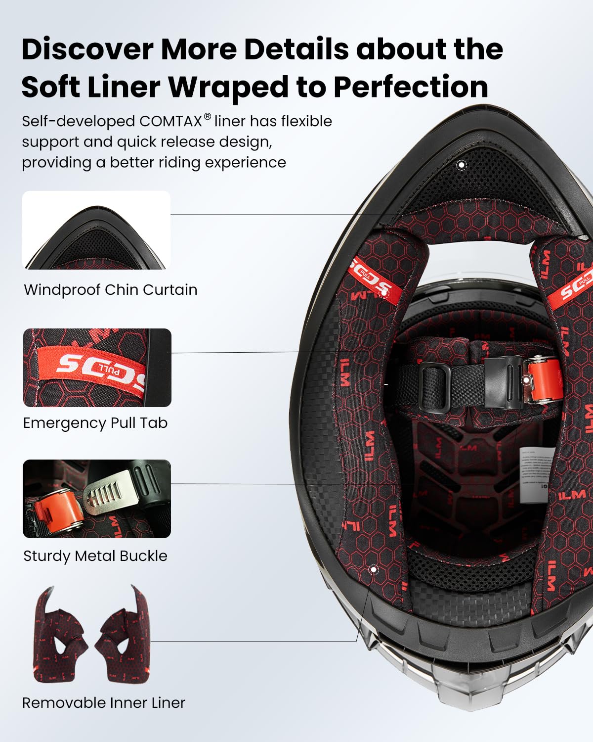 ILM Z501 removable inner liner with Comtex for a comfortable fit.