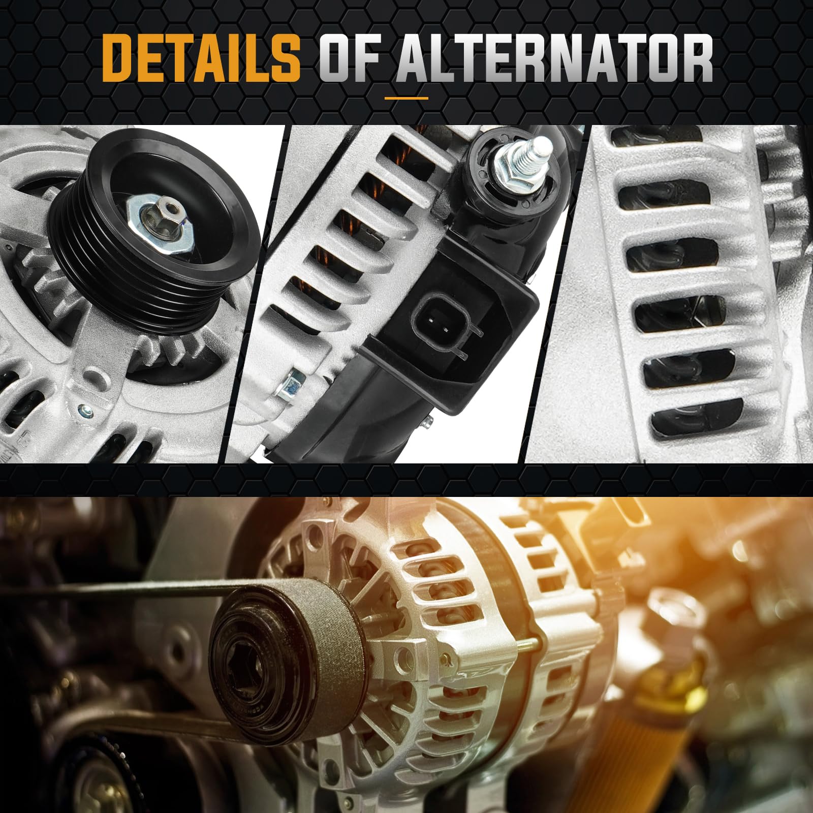 Ilonpa 160AMP alternator rear view shows connection points for Ram fitment