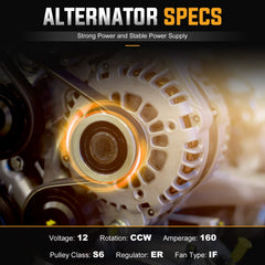 Ilonpa 160AMP alternator side view supports reliable charging under heavy loads