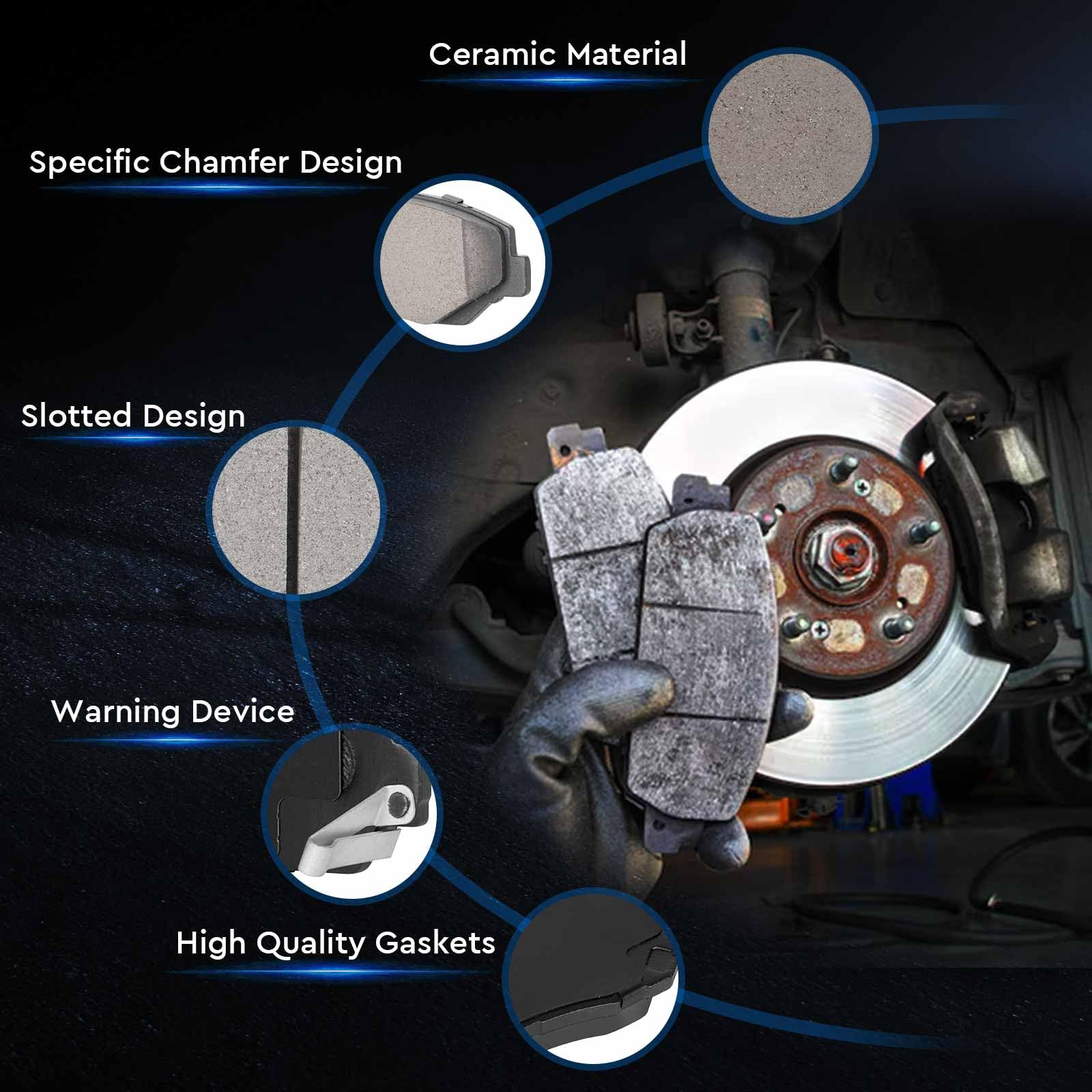 ILONPA chamfered and grooved brake pad design reduces noise and vibration