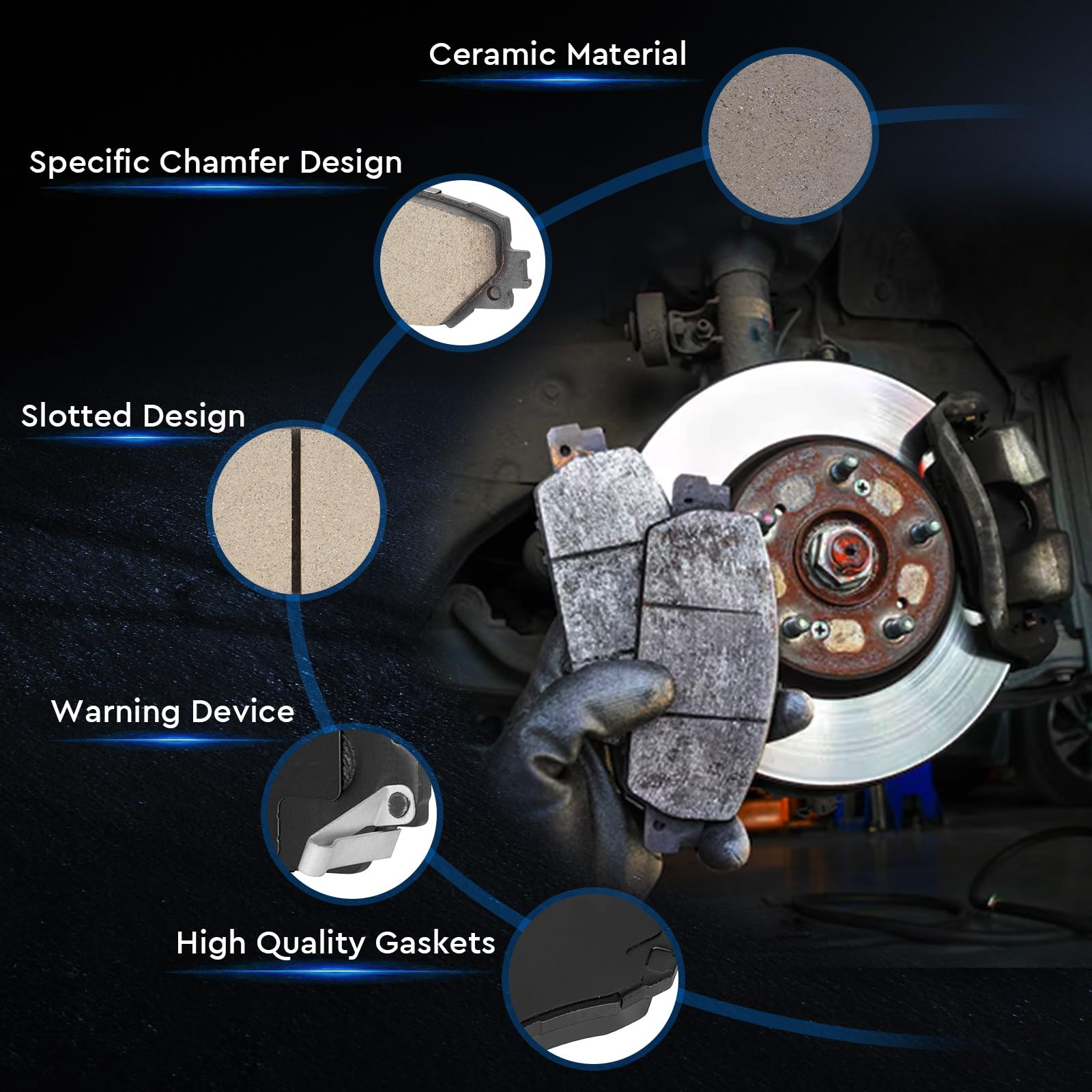 ILONPA rear ceramic brake pads for Acura RSX—steady performance and low noise.