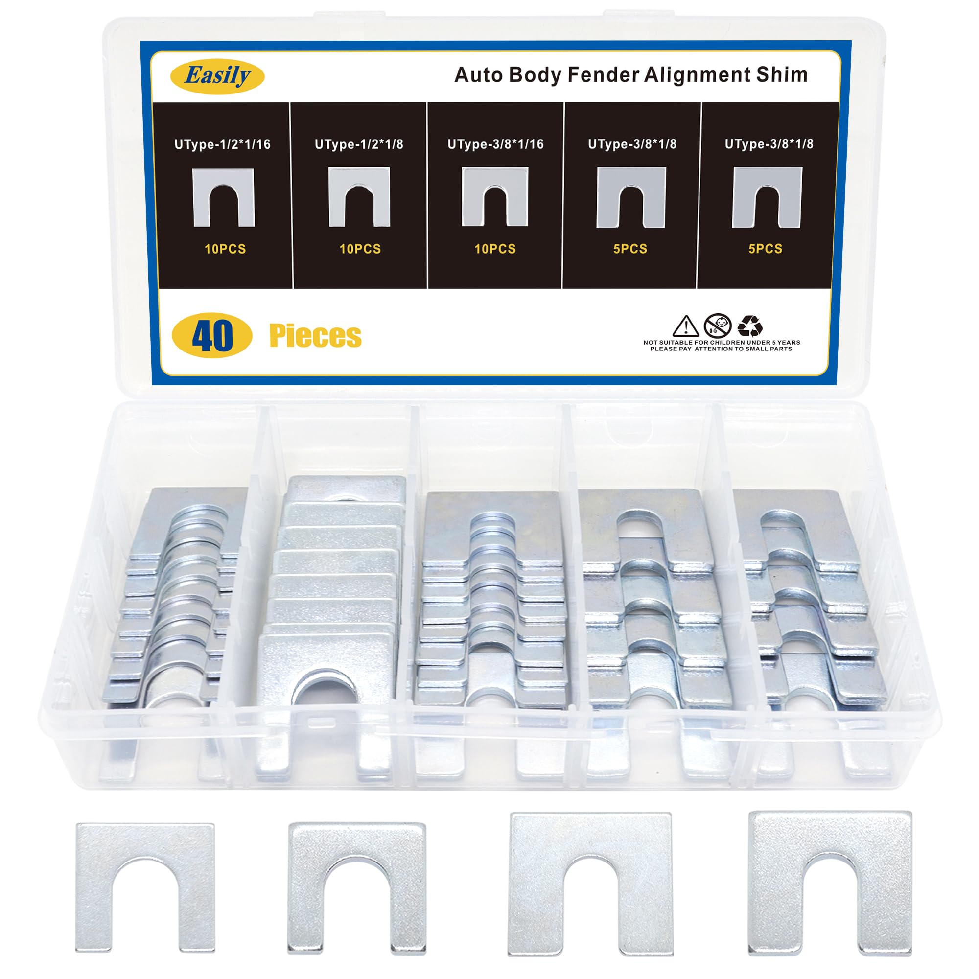 Easily 40pcs auto body Fender Alignment Shim with 3/8-slot and 1/16-inch thickness for precise alignment.