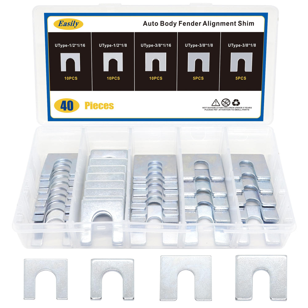 Easily 40pcs auto body Fender Alignment Shim with 3/8-slot and 1/16-inch thickness for precise alignment.