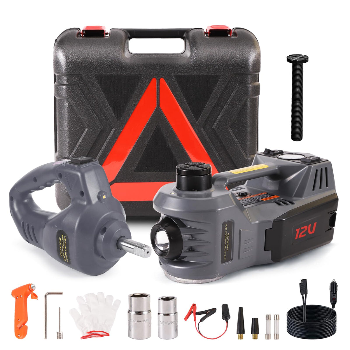 EFFIROSO Portable 5 Ton 12V Electric Car Jack Kit Hydraulic Floor Jack with Impact Wrench Tire Inflator Pump for Vehicle Emergency Repair Kit 11023lbs
