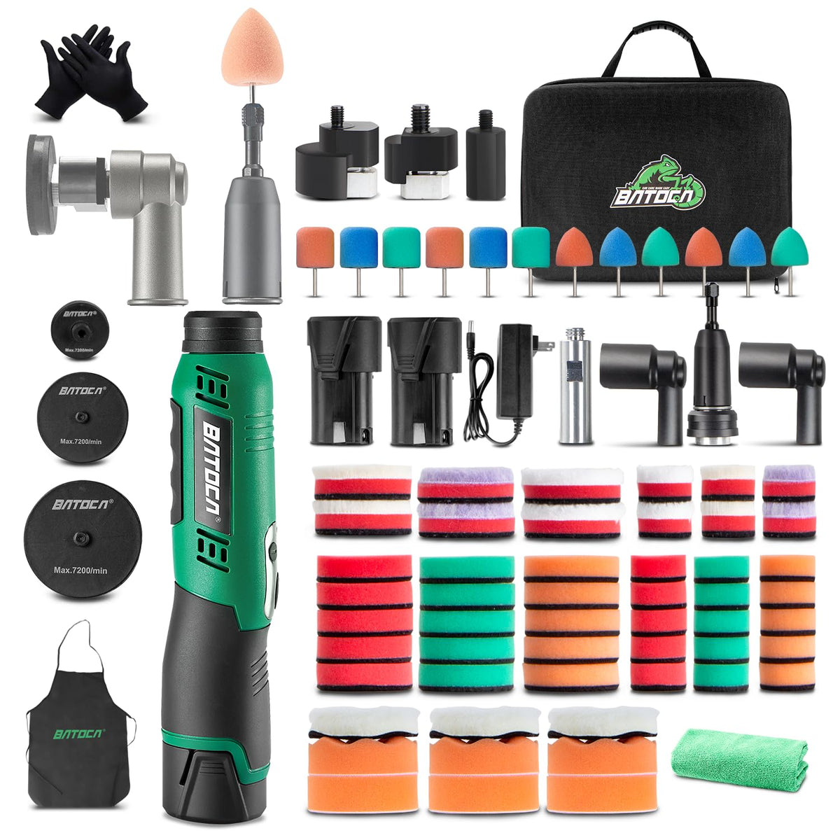 BATOCA S6 Mini Cordless Polisher for Car Detailing | 2x2.0Ah Batteries, Dual Action Heads, 4200-21000 RPM